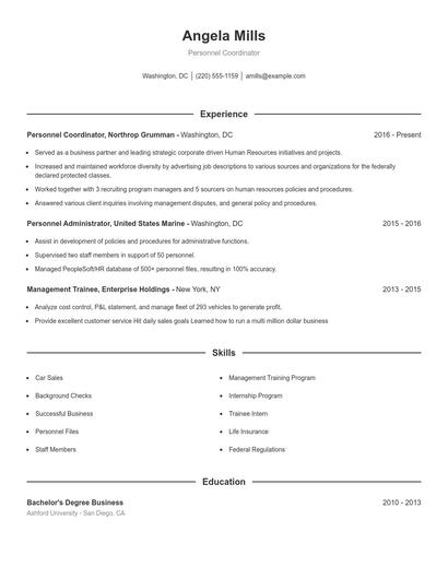 Personnel Coordinator Resume