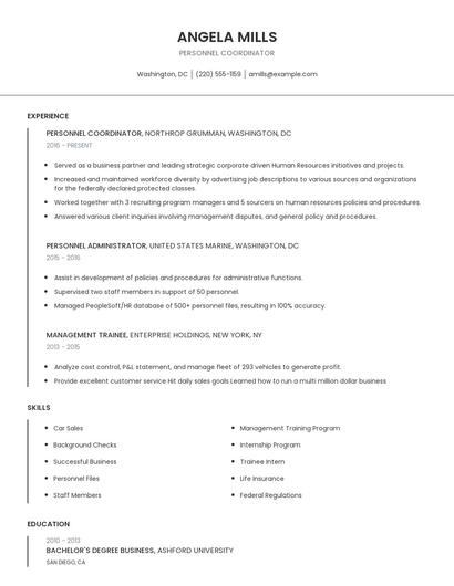 Personnel Coordinator Resume