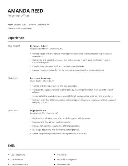 Personnel Officer Resume
