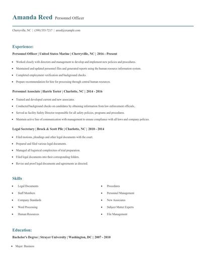 Personnel Officer Resume