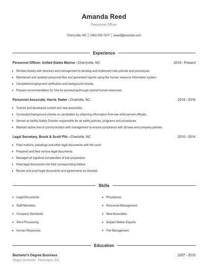 Personnel Officer Resume