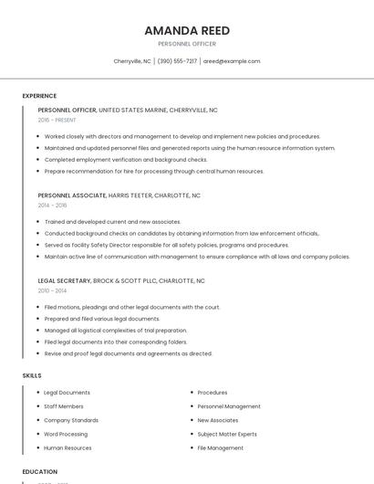 Personnel Officer Resume