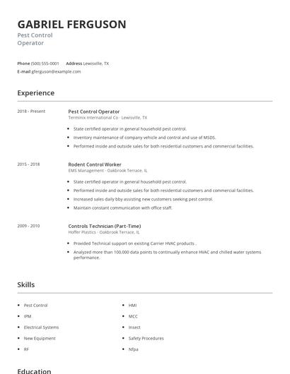 Pest Control Operator Resume