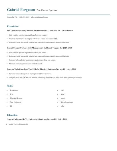 Pest Control Operator Resume