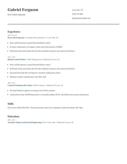 Pest Control Operator Resume