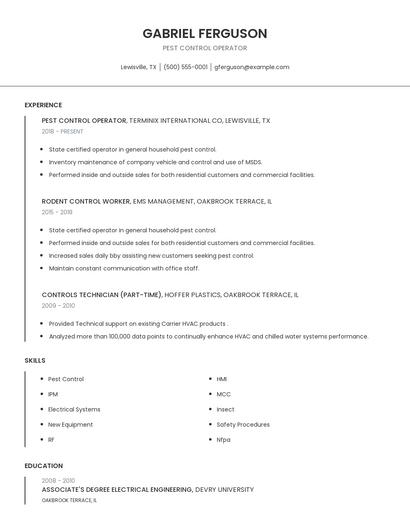 Pest Control Operator Resume