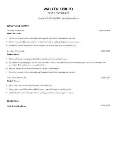 Pest Controller Resume