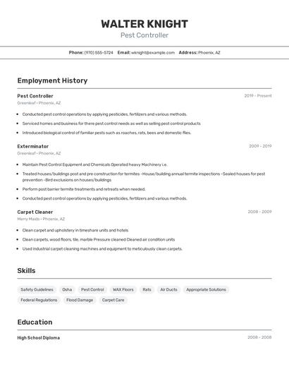 Pest Controller Resume