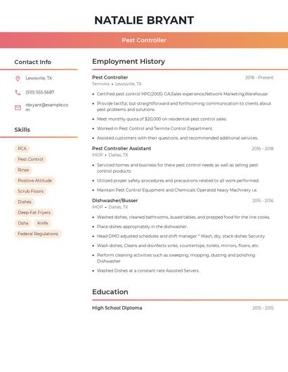 Pest Controller Resume