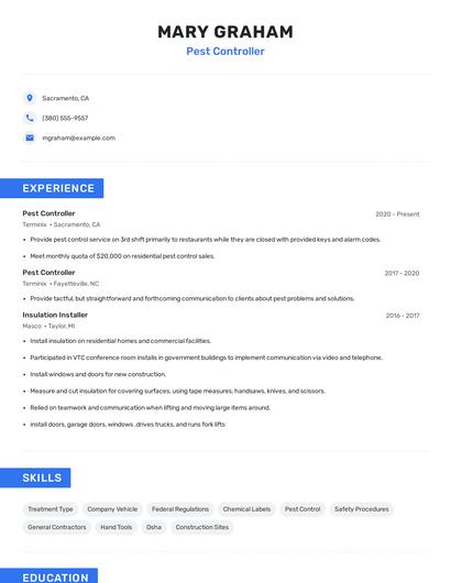 Pest Controller Resume
