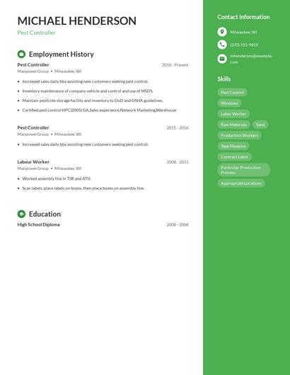 Pest Controller Resume
