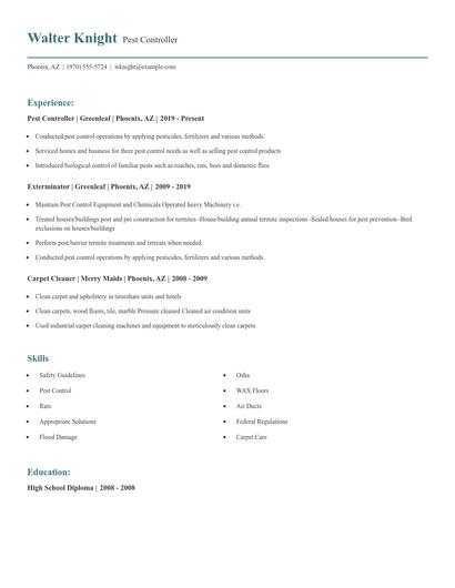 Pest Controller Resume