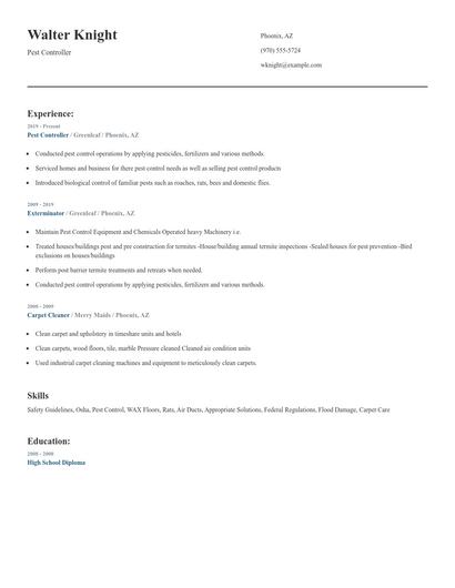 Pest Controller Resume