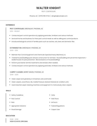 Pest Controller Resume
