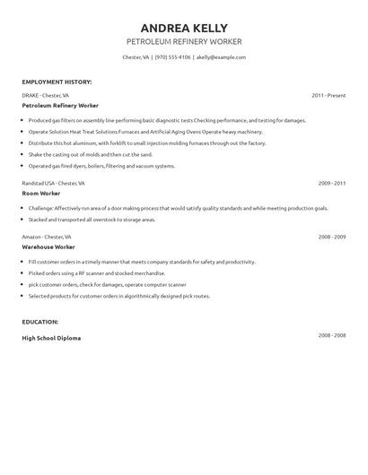 Petroleum Refinery Worker Resume