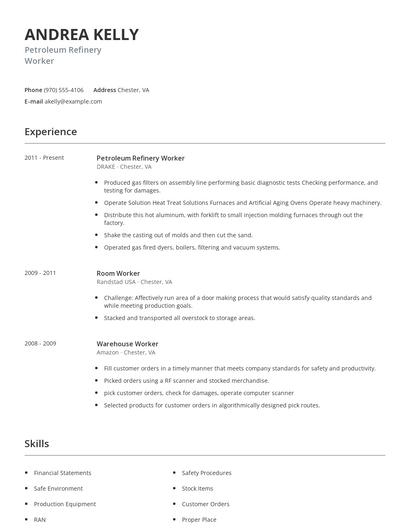 Petroleum Refinery Worker Resume
