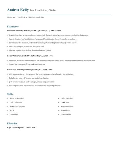 Petroleum Refinery Worker Resume