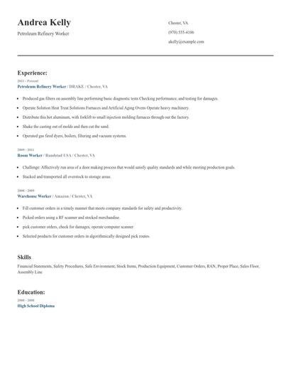 Petroleum Refinery Worker Resume