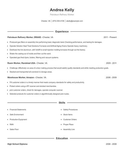 Petroleum Refinery Worker Resume