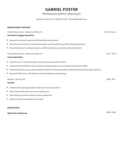 Petroleum Supply Specialist Resume