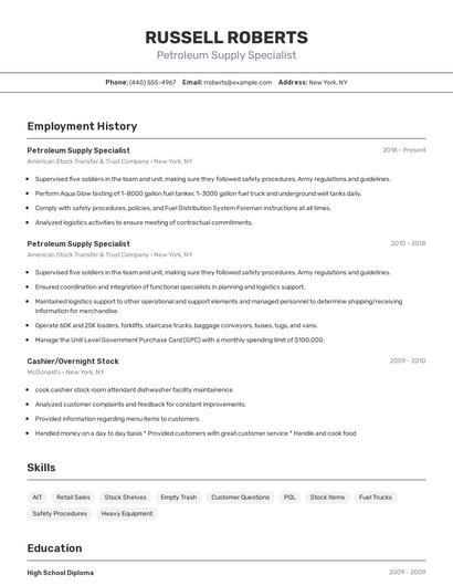 Petroleum Supply Specialist Resume