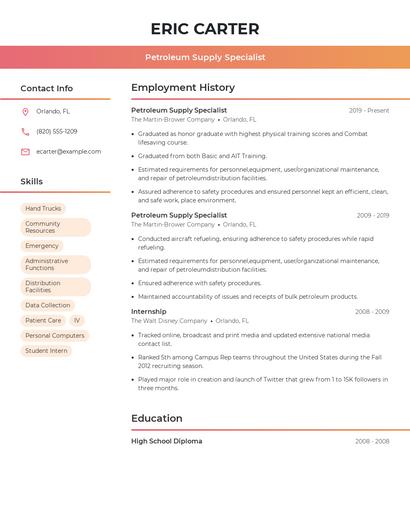 Petroleum Supply Specialist Resume