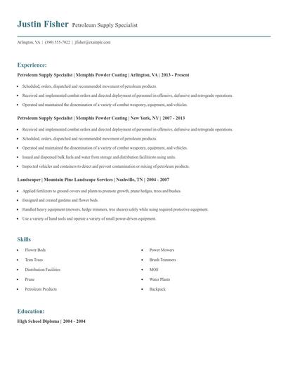 Petroleum Supply Specialist Resume