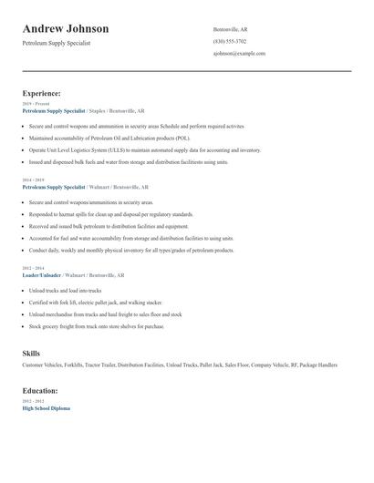Petroleum Supply Specialist Resume