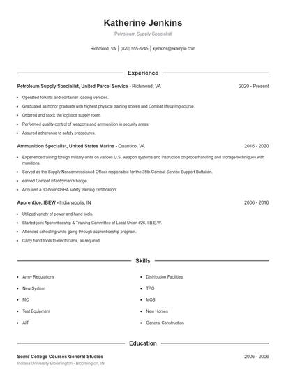 Petroleum Supply Specialist Resume