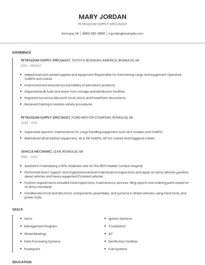 Petroleum Supply Specialist Resume