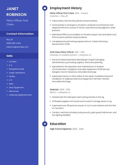 Petty Officer First Class Resume