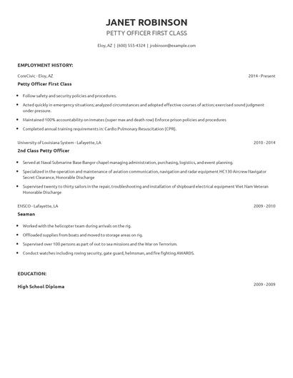 Petty Officer First Class Resume
