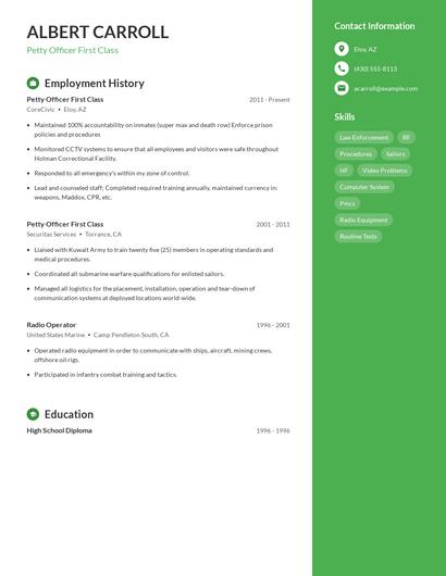 Petty Officer First Class Resume