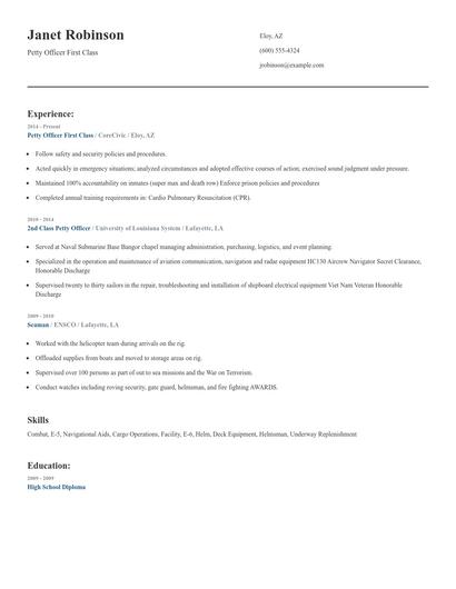 Petty Officer First Class Resume