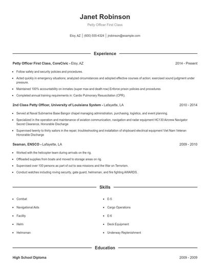 Petty Officer First Class Resume