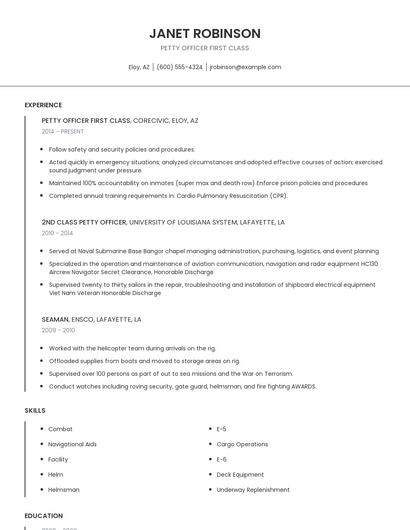Petty Officer First Class Resume