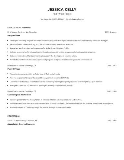 Petty Officer Resume