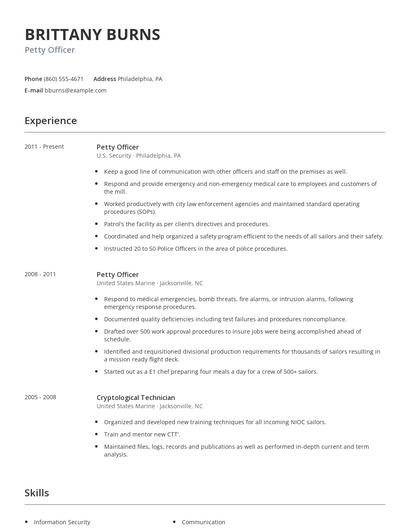 Petty Officer Resume
