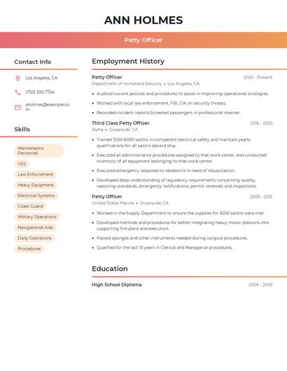 Petty Officer Resume