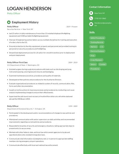 Petty Officer Resume