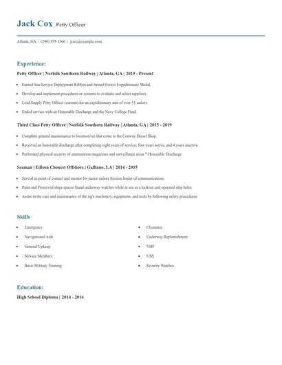 Petty Officer Resume