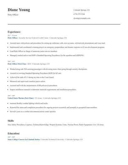 Petty Officer Resume