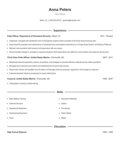 Petty Officer Resume