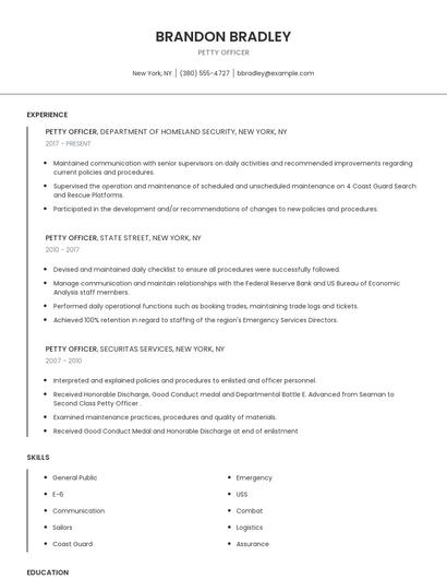 Petty Officer Resume