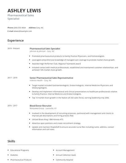 Pharmaceutical Sales Specialist Resume