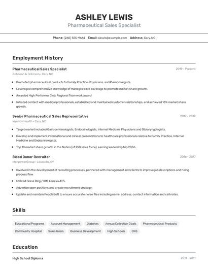 Pharmaceutical Sales Specialist Resume