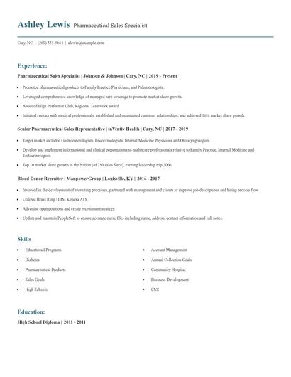 Pharmaceutical Sales Specialist Resume