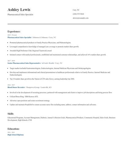 Pharmaceutical Sales Specialist Resume