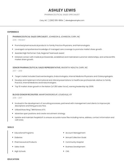 Pharmaceutical Sales Specialist Resume