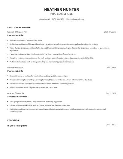 Pharmacist Aide Resume